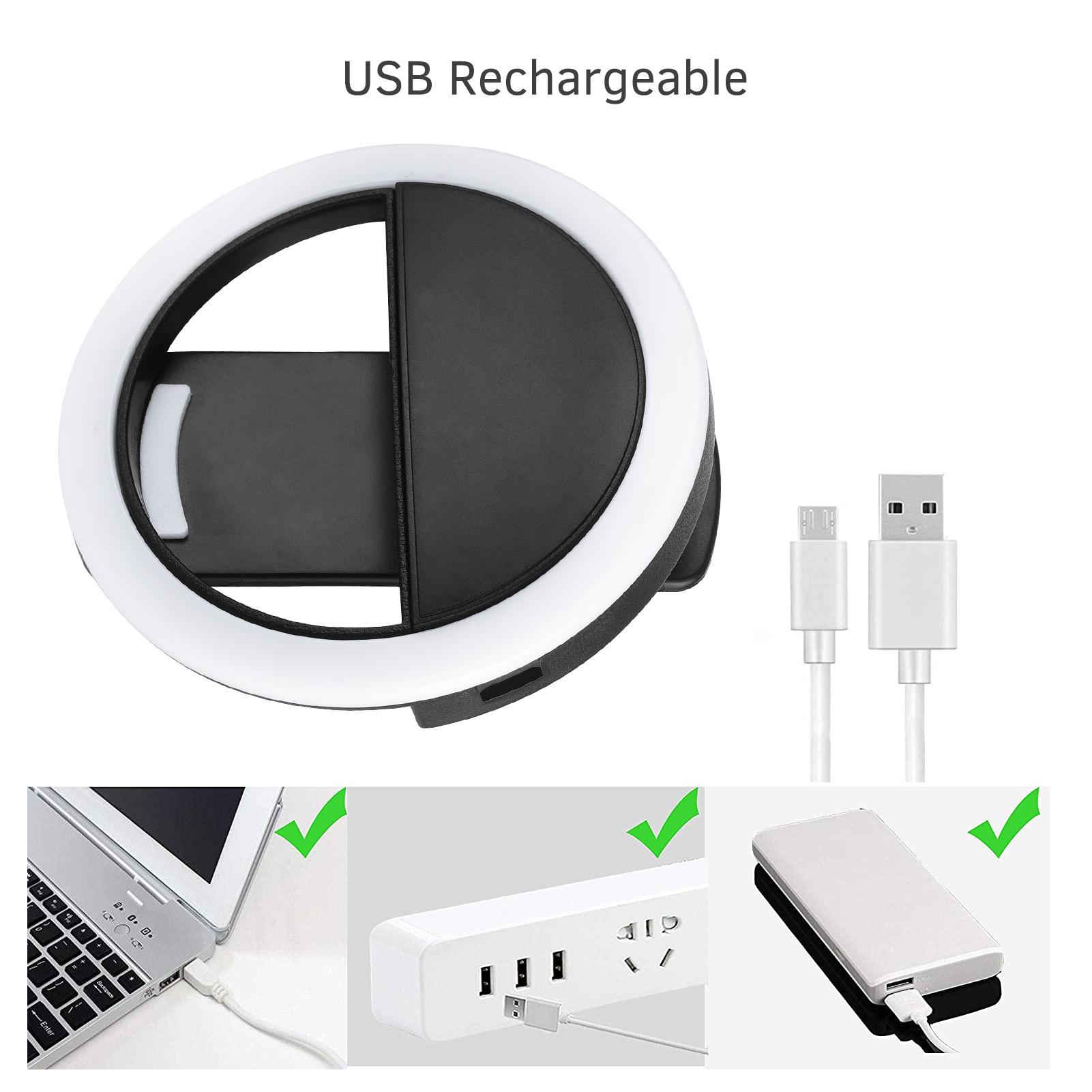 Đèn LED vòng tròn selfie có thể sạc lại gắn điện thoại di động