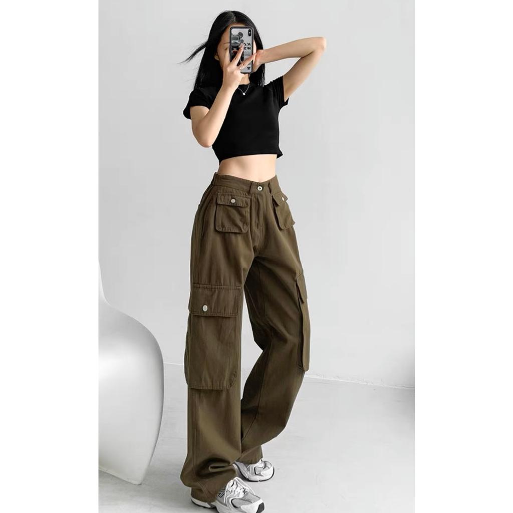 Quần kaki Cargo dài suông ống rộng 4 túi hộp màu trơn form nam nữ unisex - Quần baggy kaki style Ulzzang