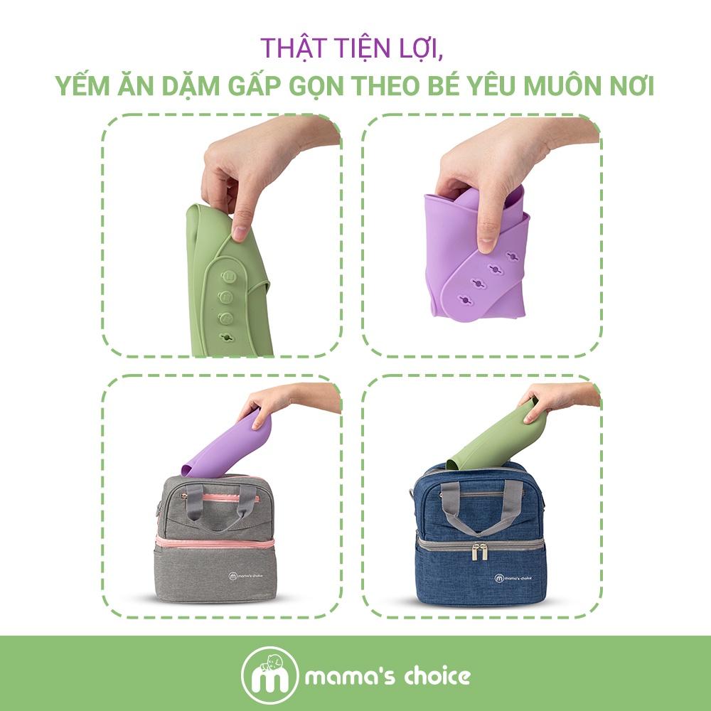 Yếm Ăn Dặm Silicone Mama's Choice Cao Cấp, Thiết Kế Đặc Biệt với Máng Chắn Thức Ăn và Nấc Điều Chỉnh Phù Hợp Với Bé