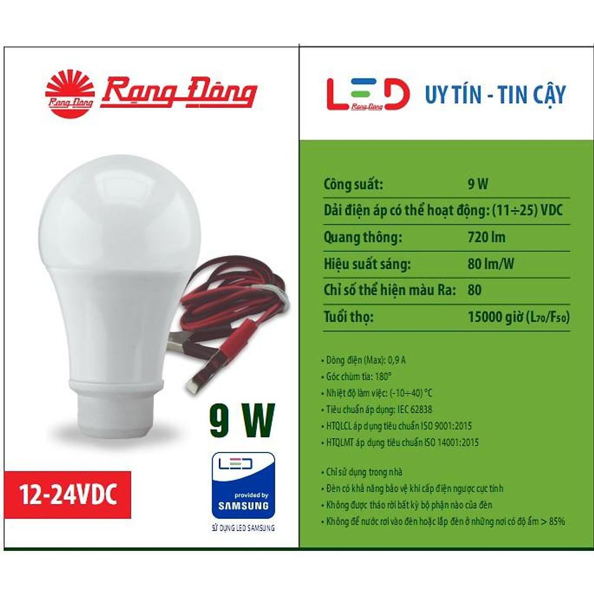 Bóng Đèn LED Kẹp Bình Ắc Quy 12V - 24V DC 7W / 9W / 12W Rạng Đông