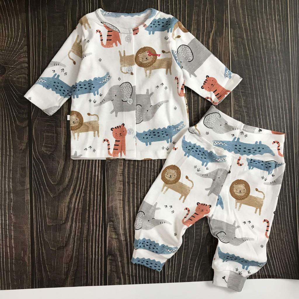 Bộ sơ sinh dài tay chất thun cotton xuất dư mềm - co giãn - quần lưng cao ấm bụng cho bé từ 7-10kg