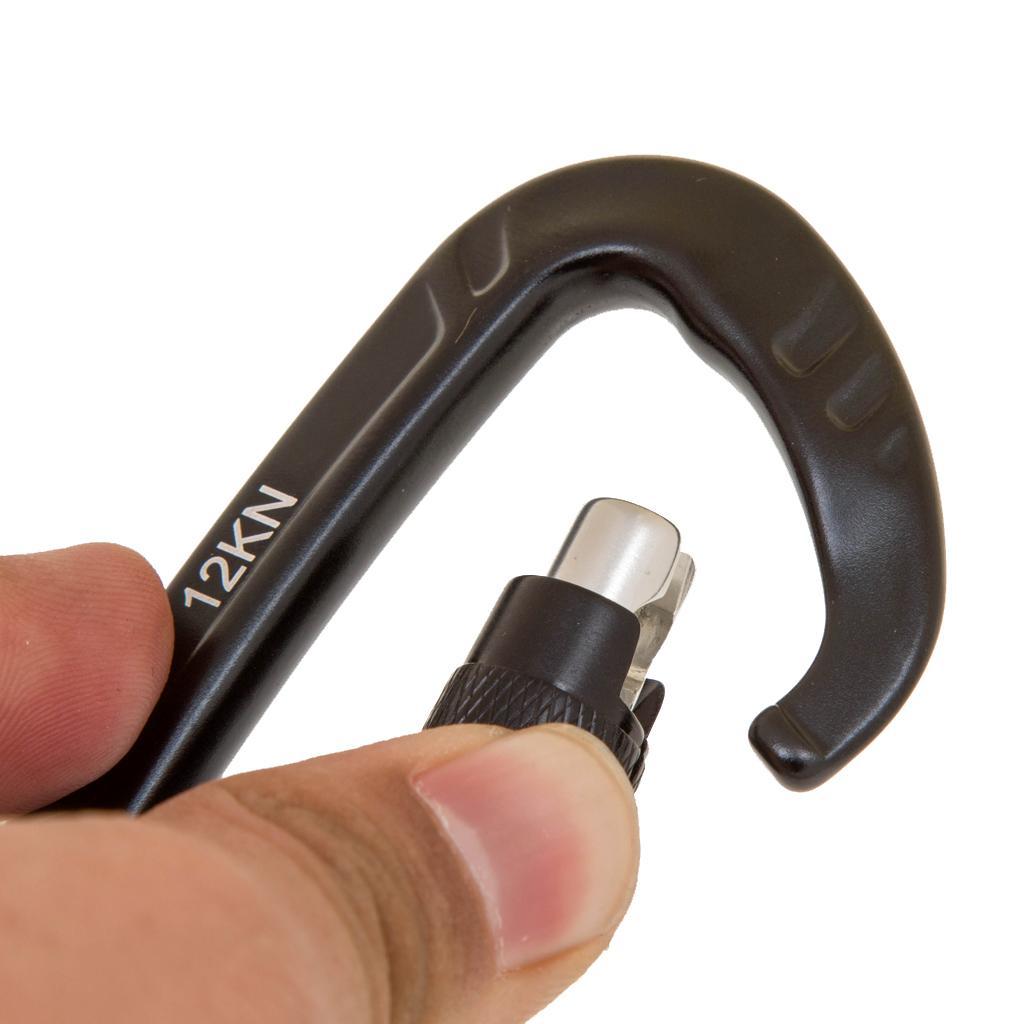 2x12KN D Shape Carabiner Screw Locking Clip Hook Keychain