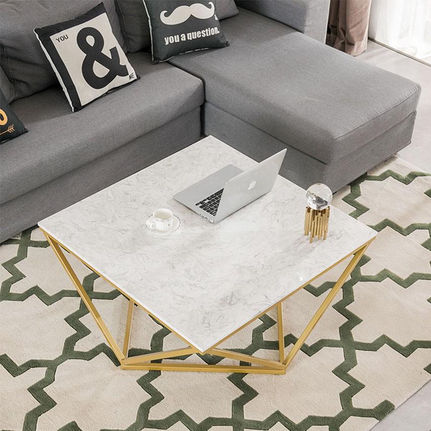 Bàn sofa phòng khách mặt đá hình vuông, chân kim loại lục giác đẹp độc đáo có thể dùng làm bàn trà hoặc bàn cafe