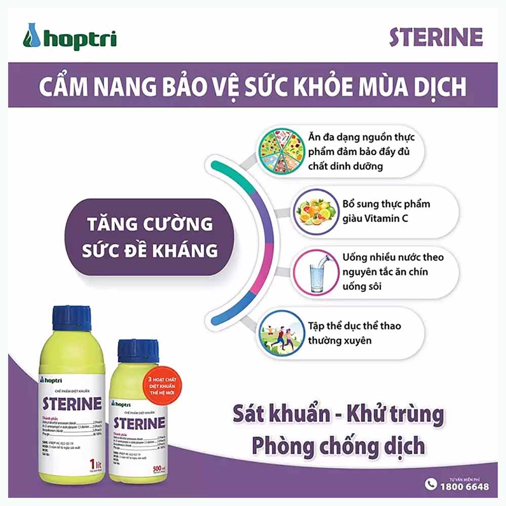 Dung dịch khử trùng SÁT KHUẨN PHÒNG CHỐNG DỊCH chuyên dụng Sterine (Chai 1L)