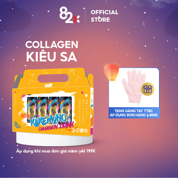 SET QUÀ 82X KAKEMONO &quot;KIÊU SA &quot; pack 6 lon - Nước uống giải khát chứa Collagen 0kcal đến từ Thái Lan 245ml/lon.