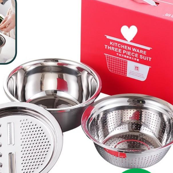 Bộ Rổ Inox Kèm Nạo Rau Củ 3 Chi Tiết Đa Năng Siêu Tiện Lợi