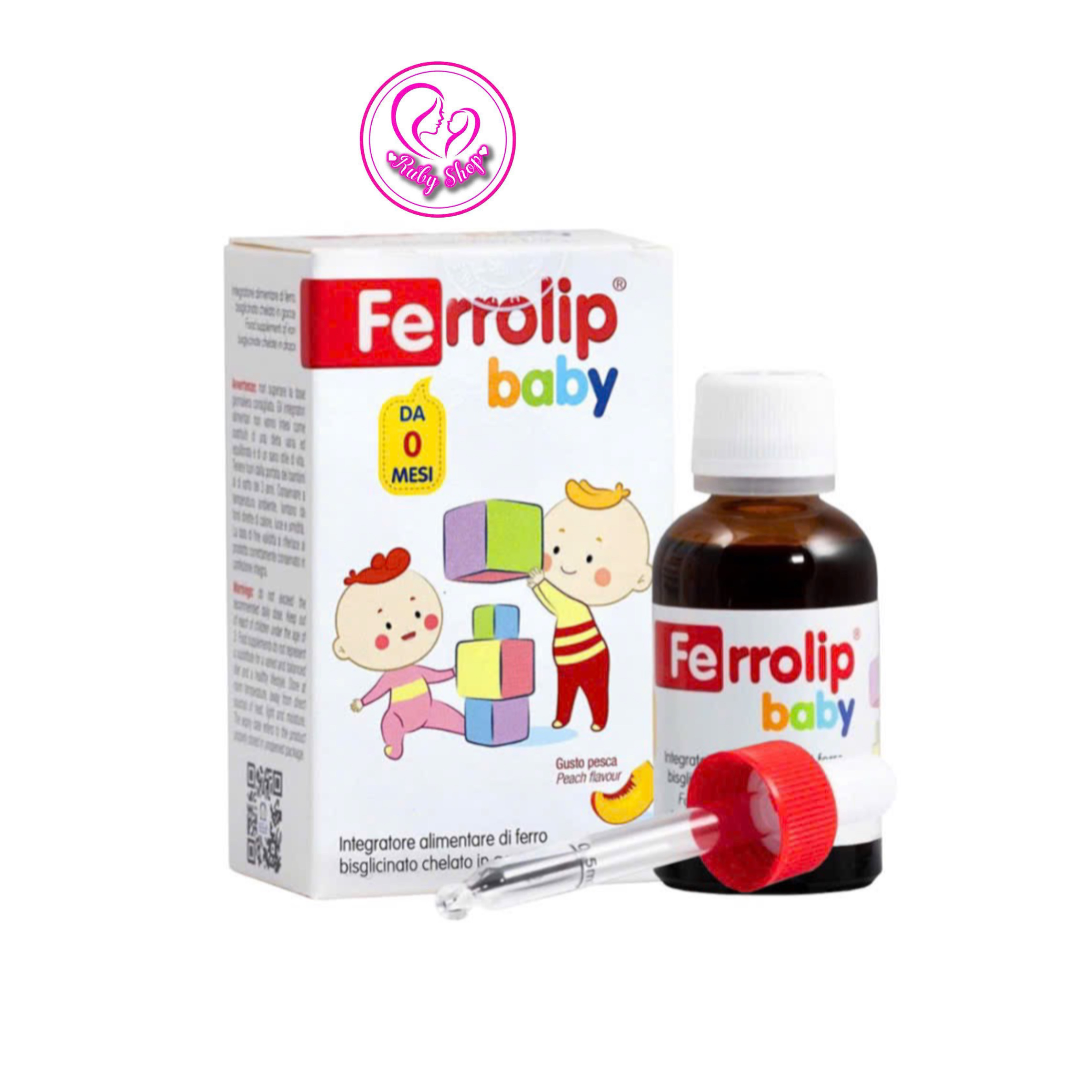 Sắt Ferrolip baby chai 30ml vị đào nhập khẩu Ý hỗ trợ bé phòng thiếu máu