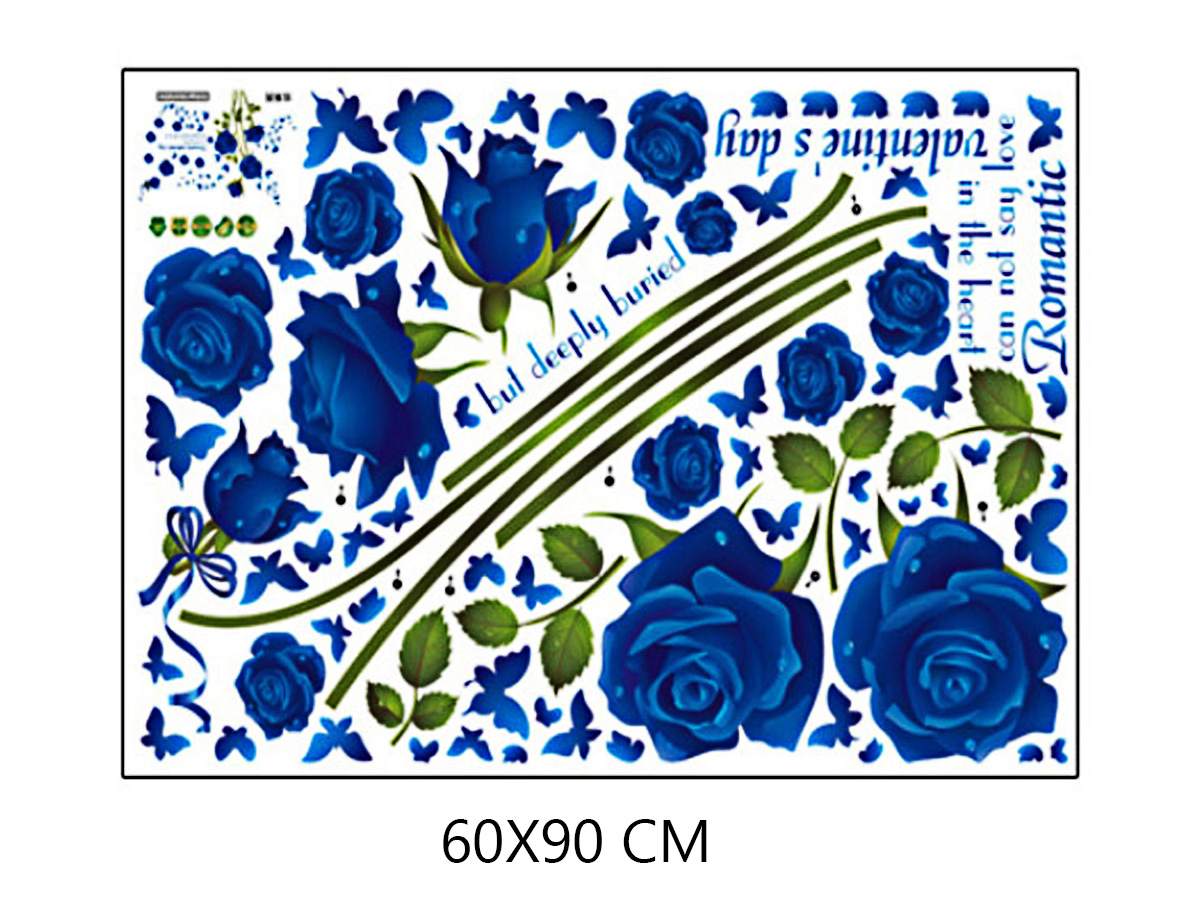 Decal dán tường hoa hồng xanh sk9195b