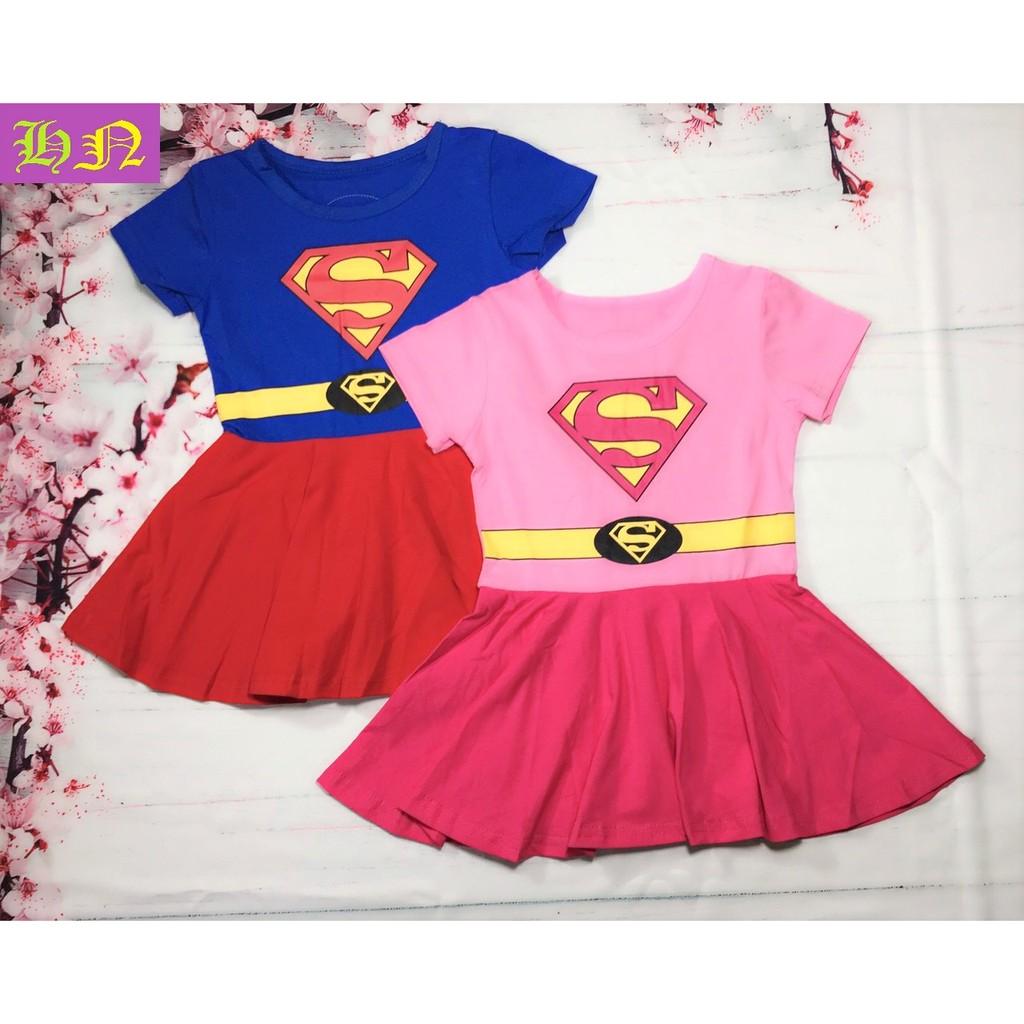 Đầm bé gái hình siêu nhân từ 9-26kg-quần áo hoá trang- chất liệu thun cotton loại tốt - thấm hút mồ hôi - Hương Nhiên