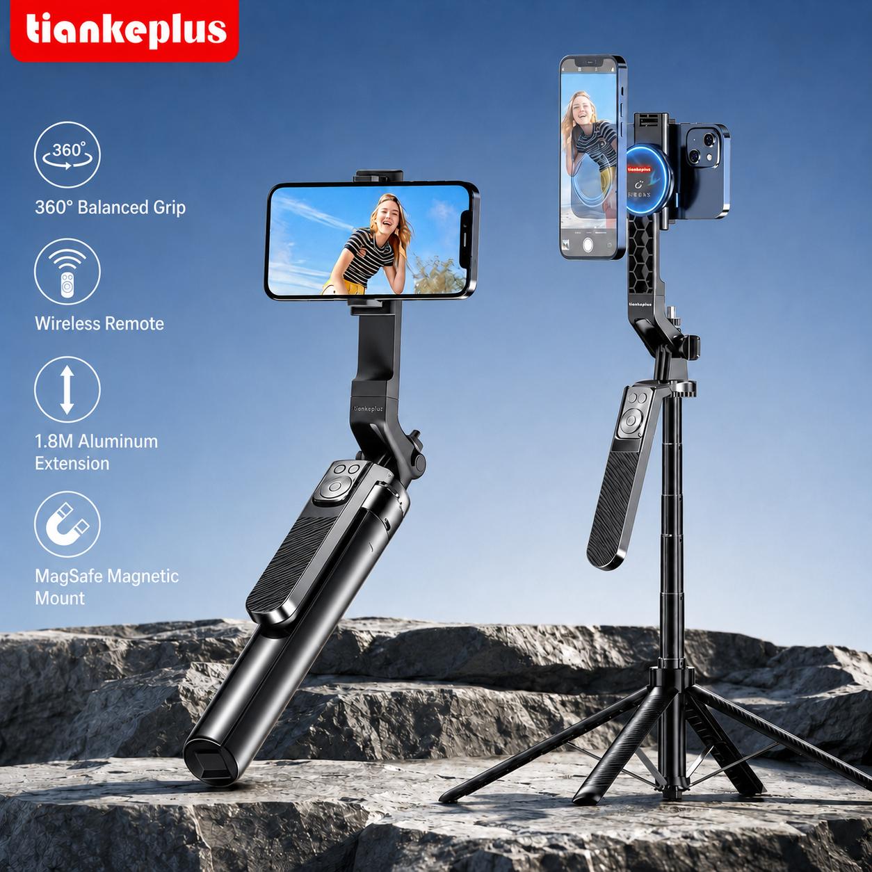 Tripod Tiankeplus GM35 Pro 3 Chân Từ Tính Kẹp Điện Thoại Xoay 360° Remote Bluetooth Cao 1.8m Hàng Chính Hãng