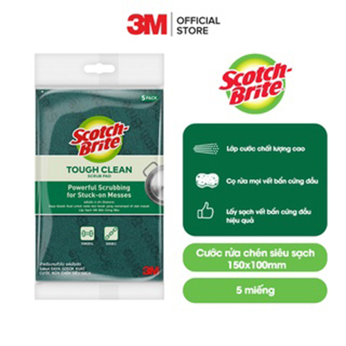 Cước rửa chén siêu sạch Scotch Brite 3M 150x100mm hình chữ nhật đa năng,lấy sạch vết bẩn cứng đầu hiệu quả