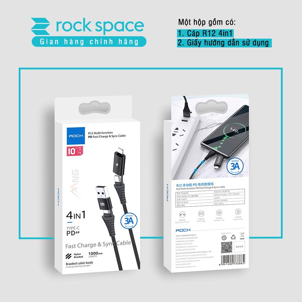 Dây cáp sạc nhanh Rockspace R12 - 4 in 1 dành cho iphone, samsung và các dòng điện thoại chuẩn TypeC, sạc nhanh - Hàng chính hãng