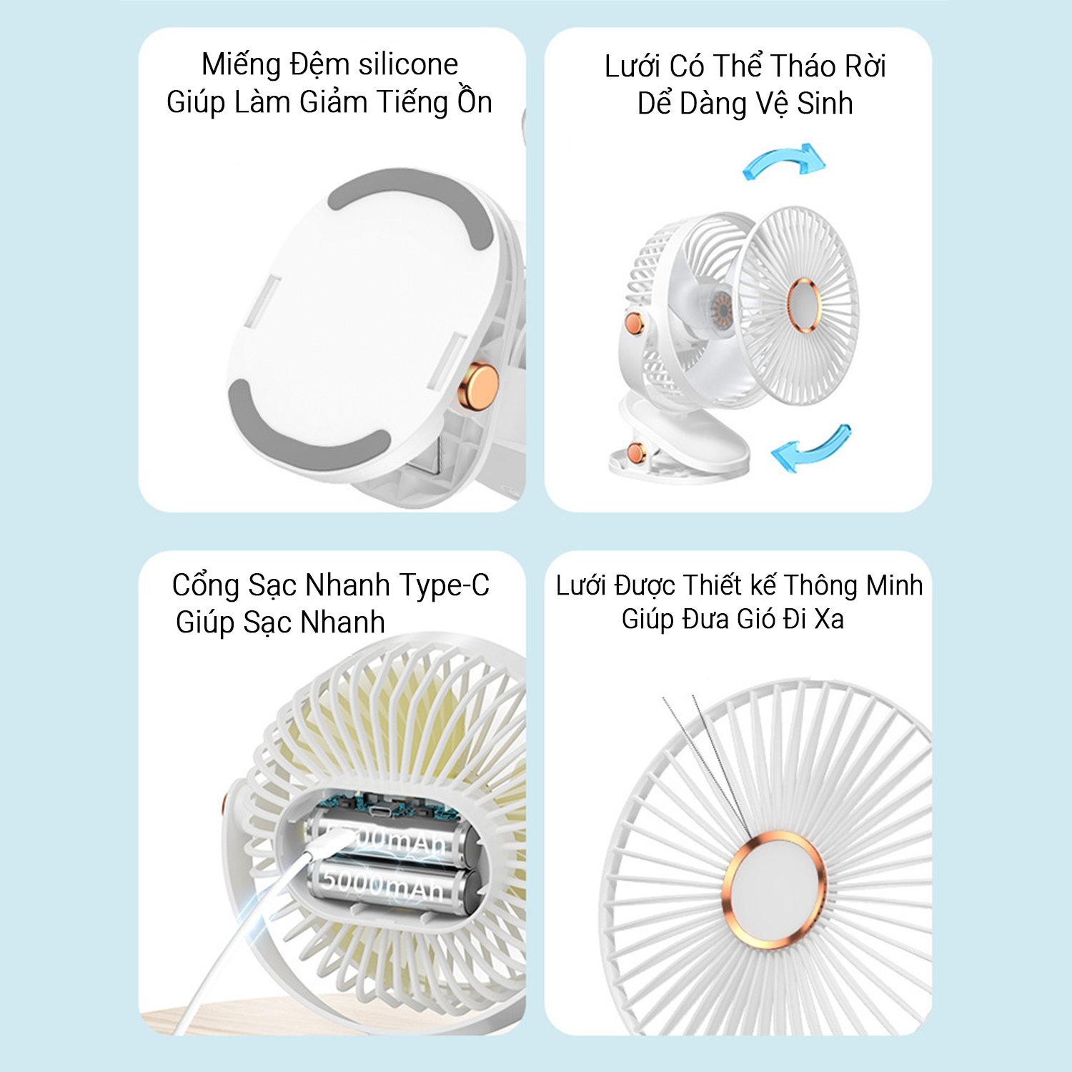 Quạt Mini Để Bàn , Quạt Tích Điện Tích Hợp Đèn Ngủ, Quạt Kẹp Bàn Besti- Quạt Cầm Tay 3 Tốc Độ, Điều Chỉnh Hướng Gió 360 Độ, Không Gây Ồn, Pin Sạc Dung Lượng Cao - Hàng Chính Hãng
