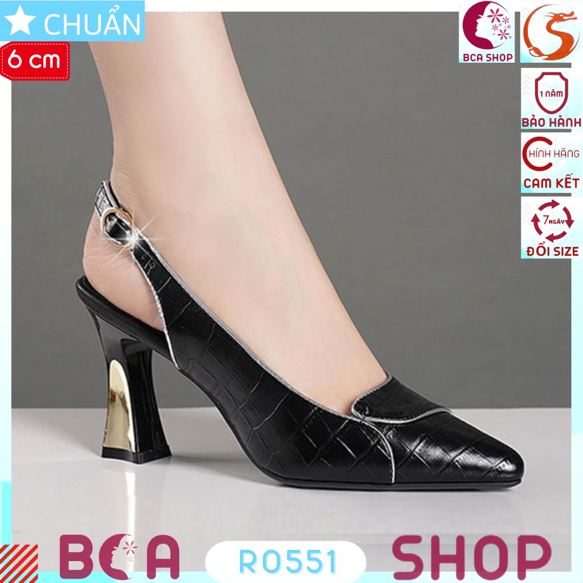 Giày cao gót nữ màu đen 6p RO551 ROSATA tại BCASHOP mũi nhọn, gót vuông cách điệu, quai sai nhìn lạ mắt và thời trang