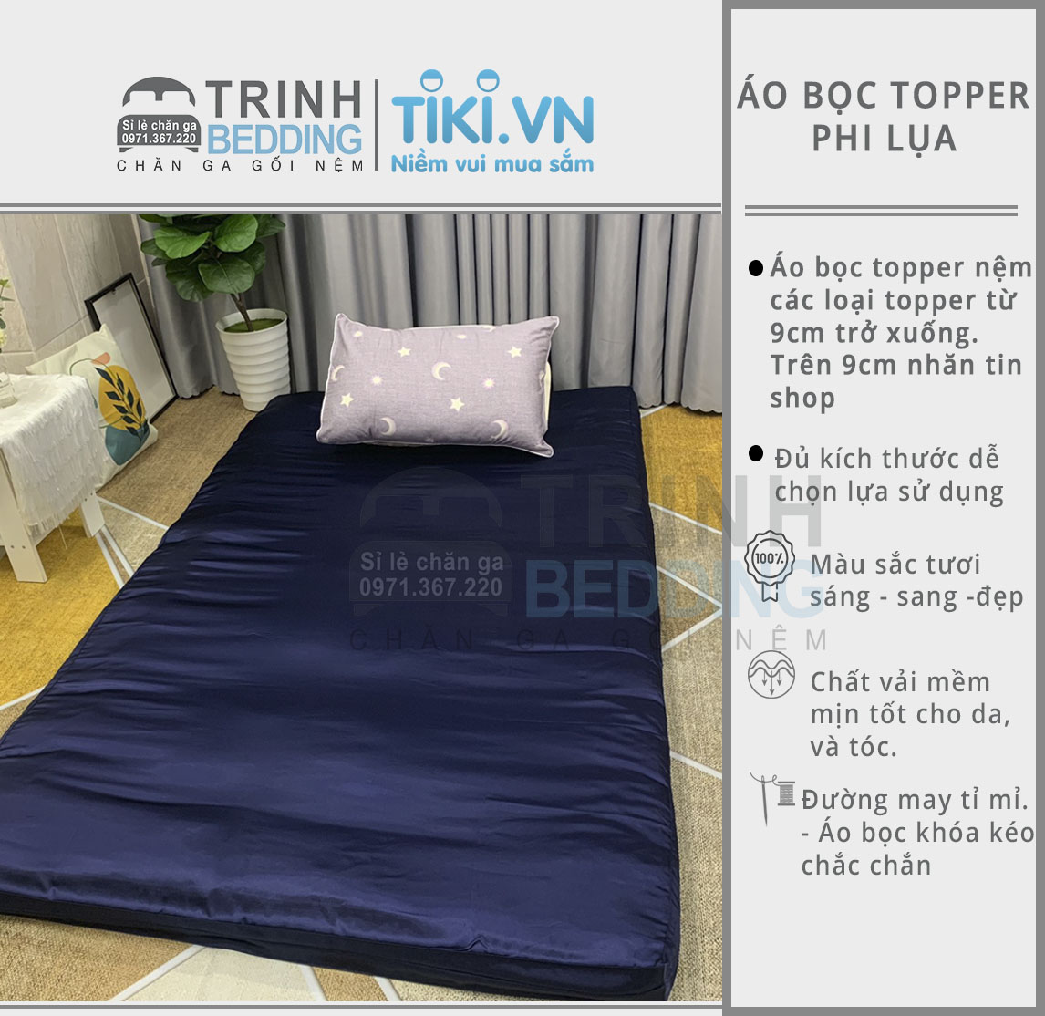 Áo bảo Vệ/ Bọc Nệm TOPPER 2 MẶT SIÊU MÁT VẢi PHI LỤA MÁT MỊN TrinhBedding