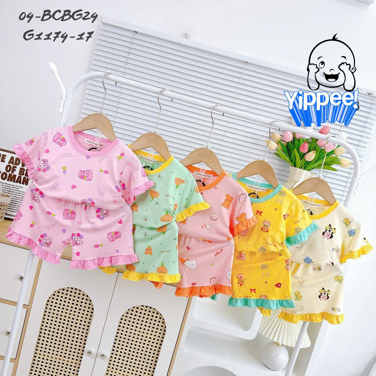 Đồ bộ bé gái, bộ cộc tay cho bé sơ sinh size 5-18kg chất thun lạnh mềm mịn mát