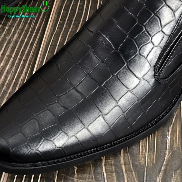 Giày Lười Nam Công Sở Da Bò Thật Dập Vân Cá Sấu - HS83 đen