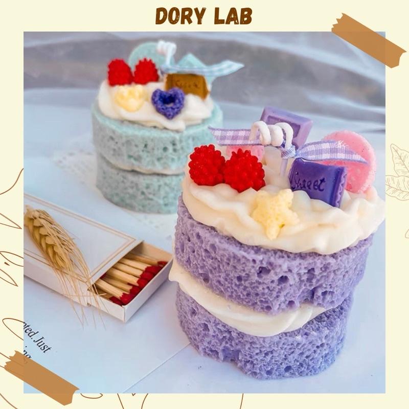 Nến Thơm Bánh Kem 2 Tầng Mix Topping Màu Pastel Handmade, Quà Tặng Sinh Nhật - Dory Lab