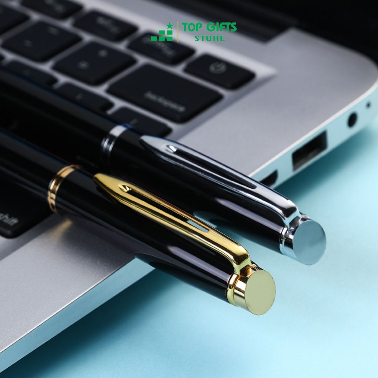 Bút kim loại nắp khắc tên PG026 - ngòi 0.5mm Penmall mực xanh + Hộp bút