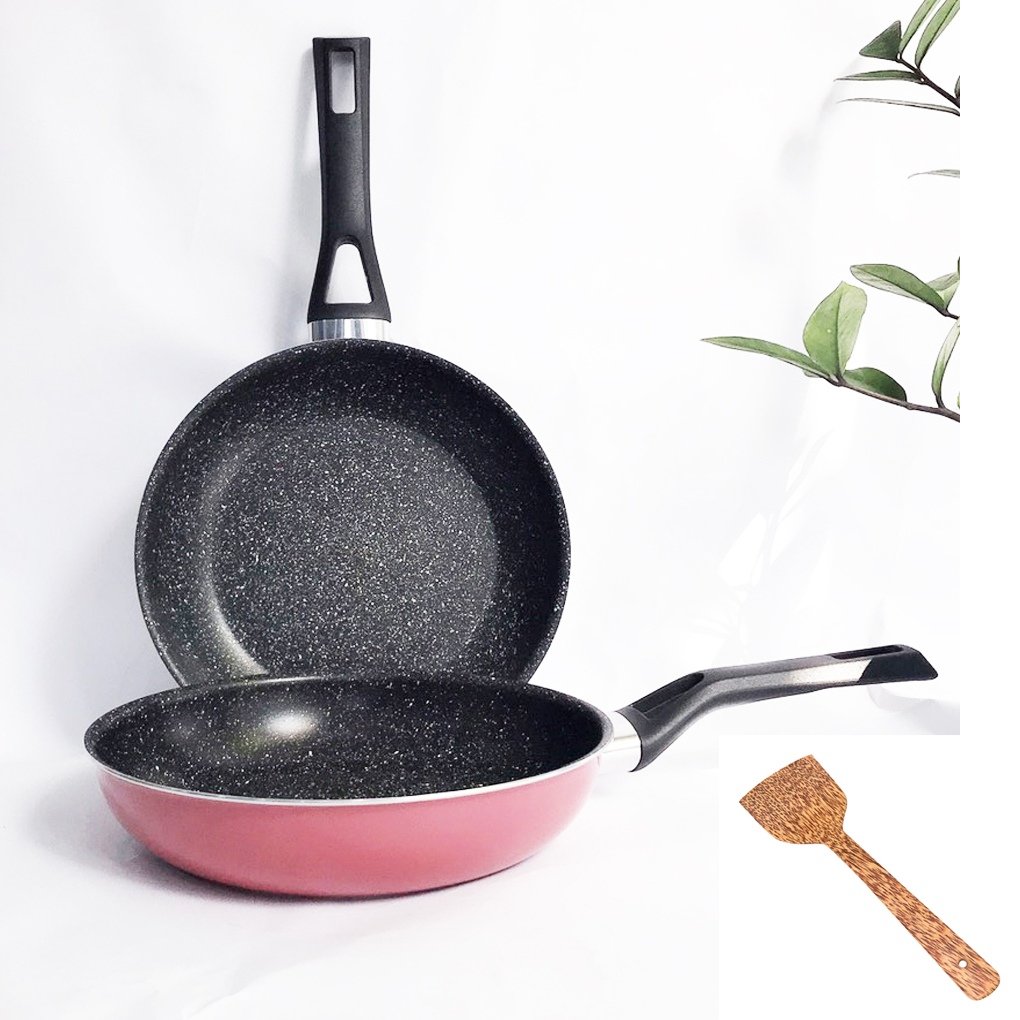 Chảo đáy từ vân đá chống dính Kims Cook 24cm tay cầm chịu nhiệt - tặng 1 sạn dừa - Hàng chính hãng