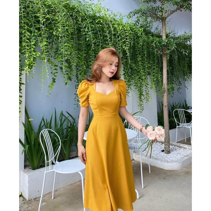 ĐẦM TIỆC CỔ TIM TAY BỒNG ĐÍNH NGỌC