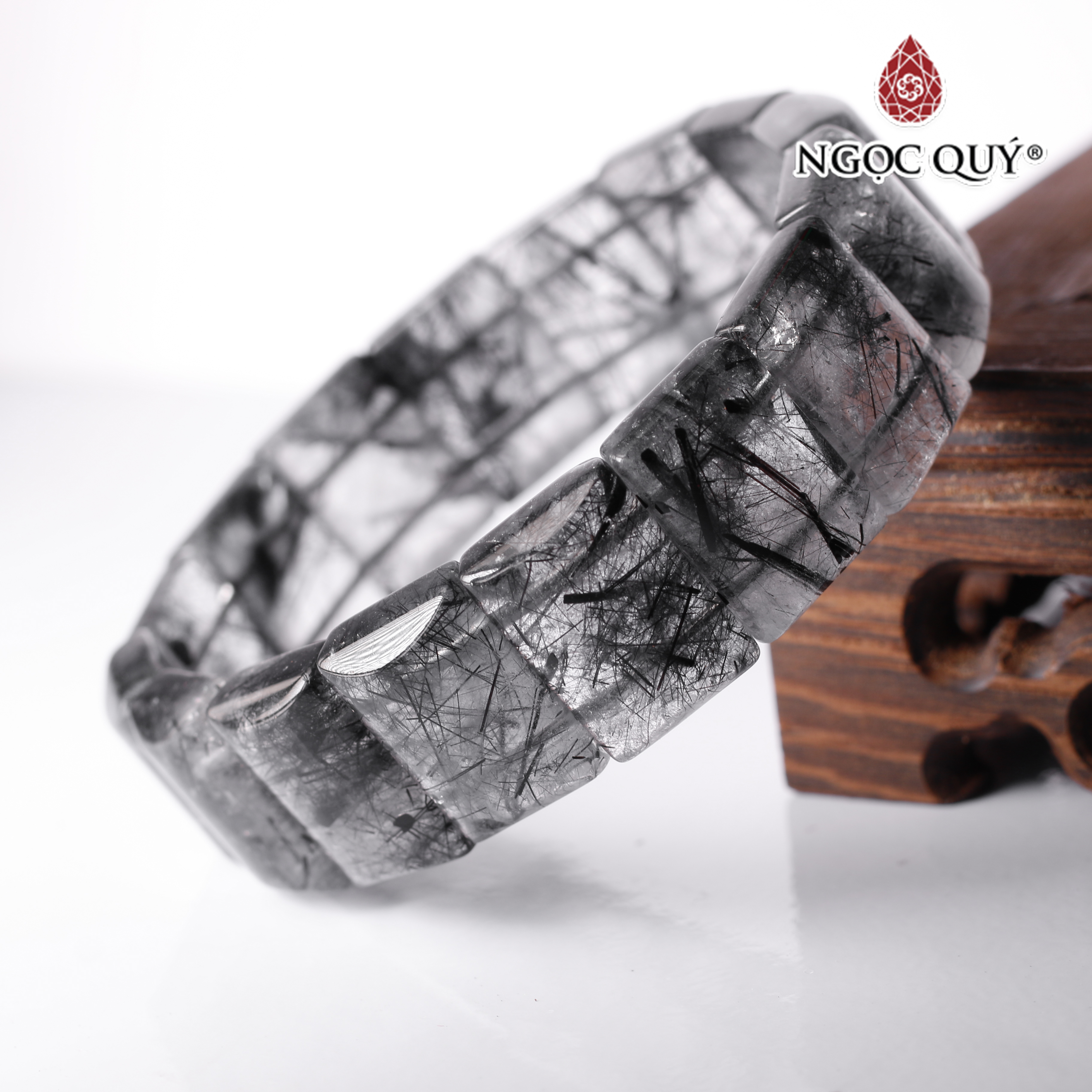 Vòng tay bản vuông đá thạch anh tóc đen mệnh thủy, mộc - Ngọc Quý Gemstones