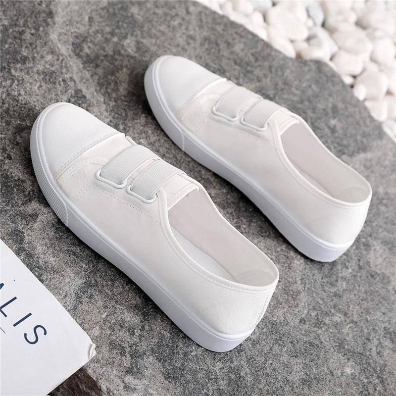 Giày lười nữ vải trắng, đen quai chun êm nhẹ| Giày slip on nữ G973C