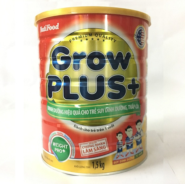 Nutifood GrowPLUS+ Đỏ 1500 Gr : sữa dành cho trẻ từ 1- 10 tuổi bị suy dinh dưỡng thấp còi tặng khăn mặt vải cotton mềm mịn cho bé