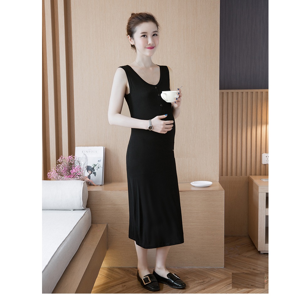 ĐẦM BẦU COTTON DÁNG DÀI TRẦN TAY DR2521