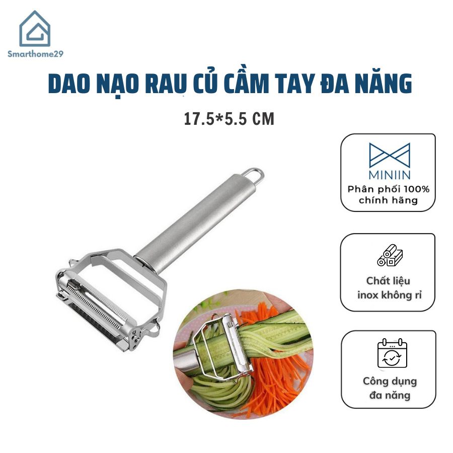 Nạo sợi rau củ cầm tay 3 trong 1 bằng inox 304, Dao nạo rau củ, gọt hoa quả đa năng - Chính hãng MINIIN