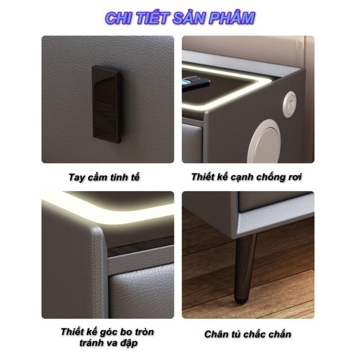 Tủ Để Đầu Giường Ngủ Thông Minh SmartHome Leather Tích Hợp Khóa Tủ Vân Tay, Sạc Không Dây, Đèn Ngủ Cảm Ứng