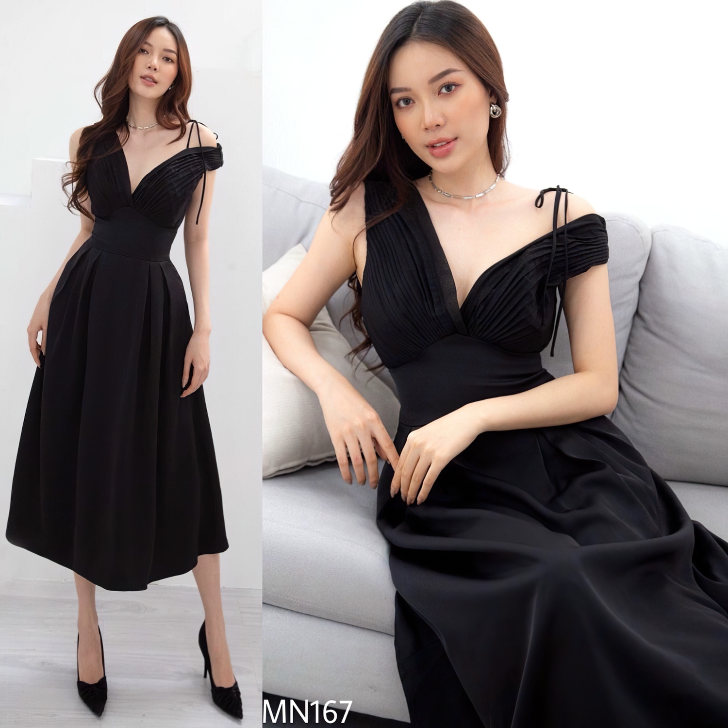 Đầm dự tiệc thiết kế cao cấp dáng xoè chất liệu Cotton phối dập ly phù hợp dạo phố MN167