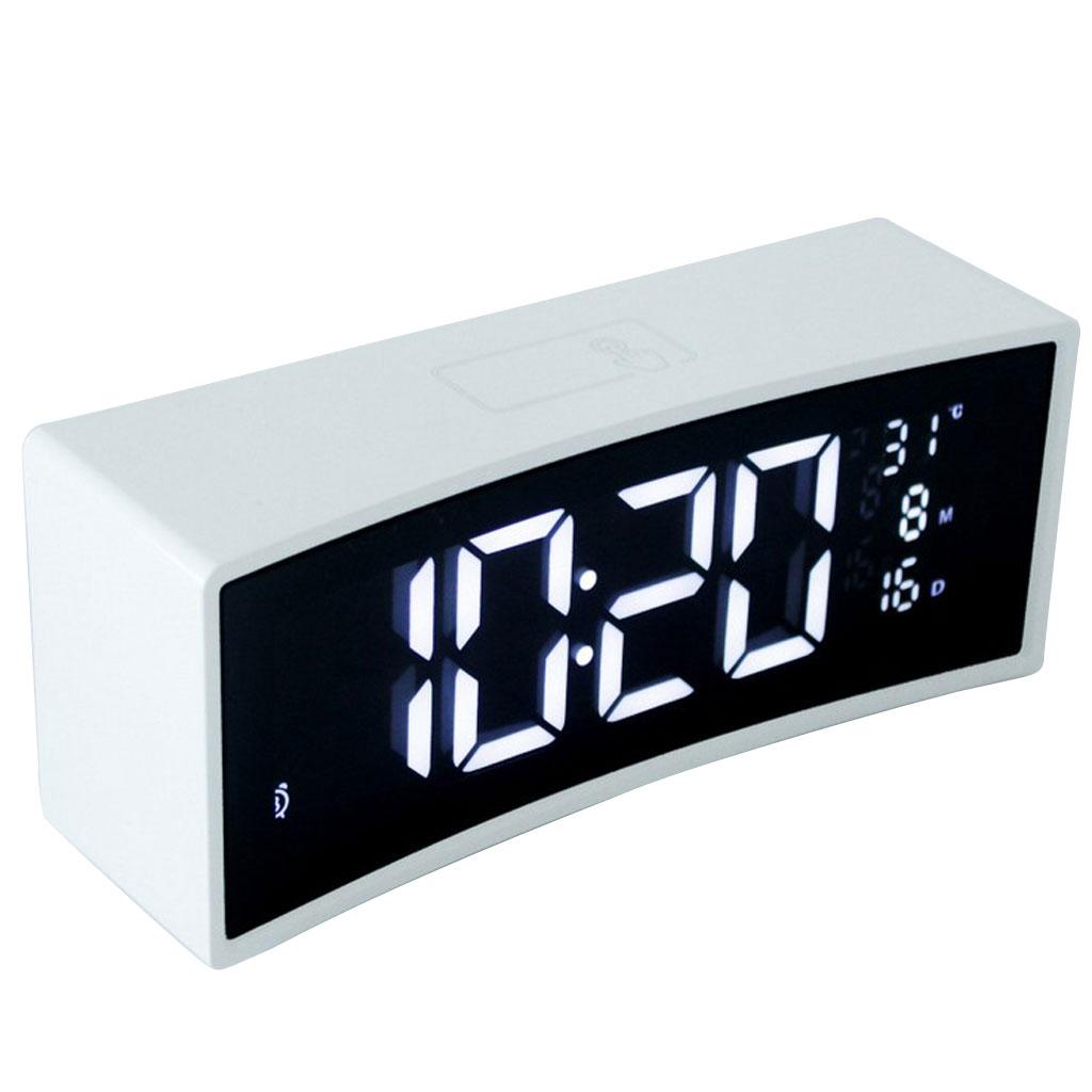 Multifunctional Arc-shaped LED Screen Electronic Digital Alarm Clock White