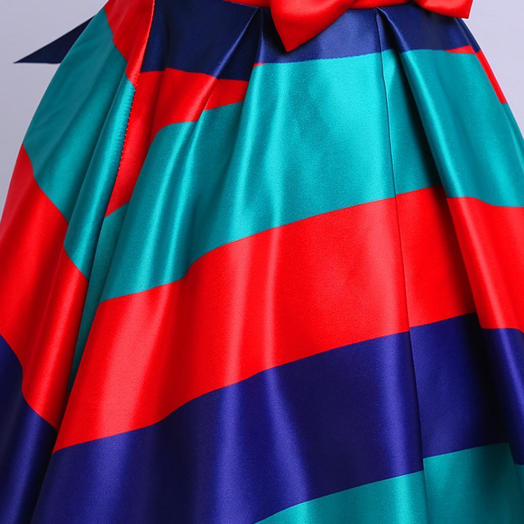 Fashion Flower Girl Dress Red Blue Stripes Bow Wedding Bridesmaid Birthday Pageant Formal Short Sleeve Dresses 3-10 Years