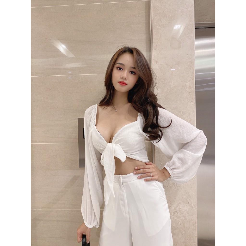 Áo Croptop Tay Phồng Hoa Cam