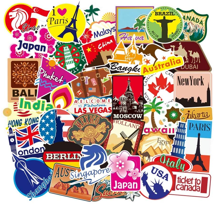 Set 60 Sticker chủ đề Du lịch, Travel ảnh ép lụa