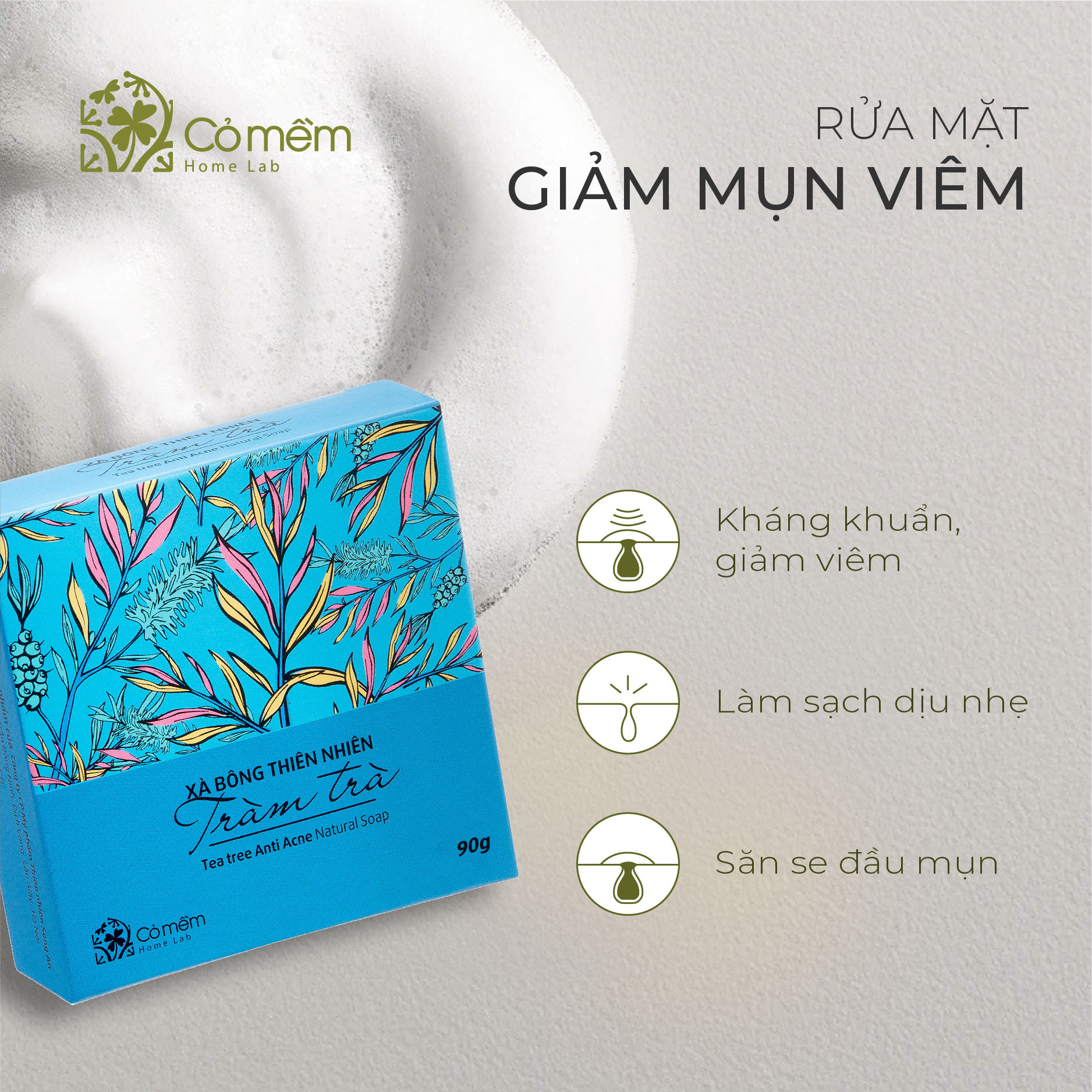 Bộ Chăm Sóc Da 2 Bước Tràm Trà Giúp Sạch Da Sáng Da Xóa Tan Mụn Viêm Sưng Mụn Bọc Cỏ Mềm