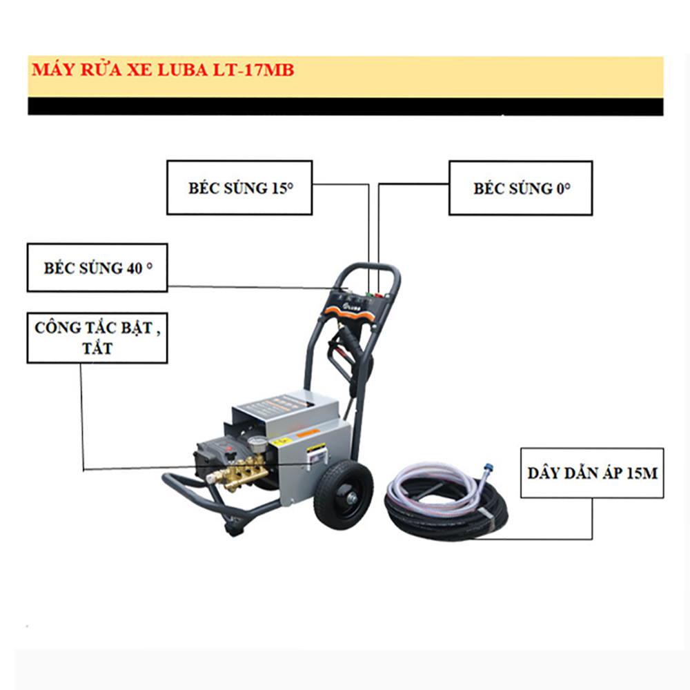 Máy Rửa Xe Công Nghiệp Luba LT-17MB, Phun Xịt Rửa Xe, Công Suất 2200W, Chuyên Dùng Trong Lĩnh Vực Công Nghiệp Và Dân Dụng- Hàng Chính Hãng