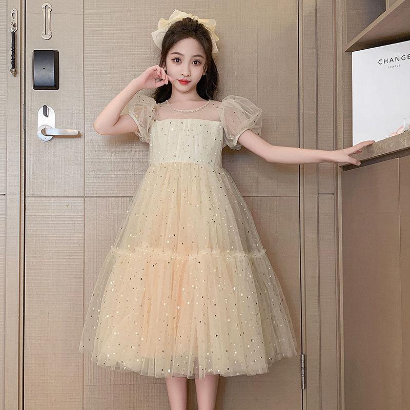 CHENGRUI Cô gái ăn mặc mùa hè 2023 trẻ em lưới đỏ mỏng lưới váy cô gái nhỏ mùa hè tây váy công chúa