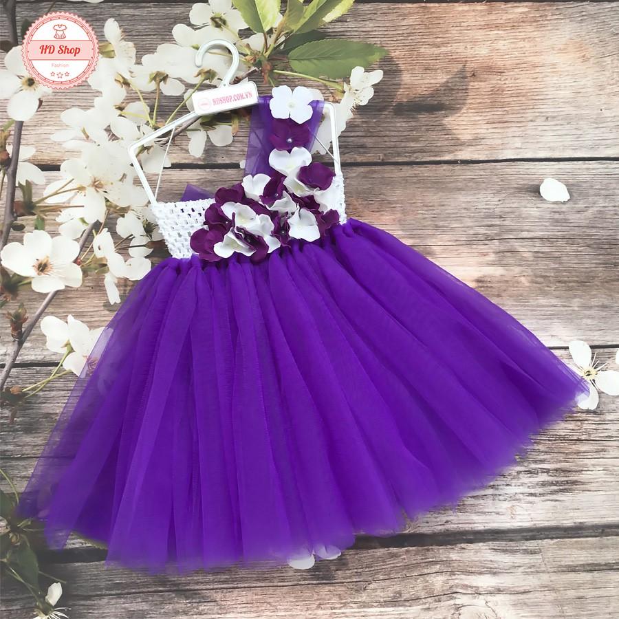 Váy tutu trẻ em ️️ Váy tutu cho bé gái - tím lệch quai