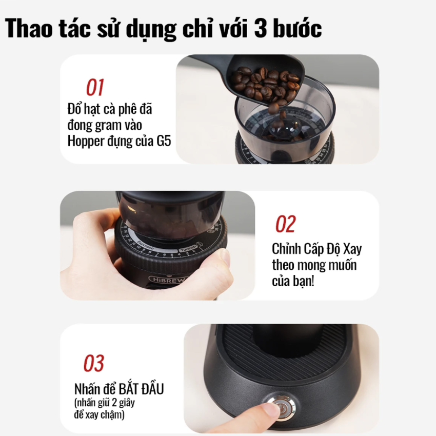 Máy xay cà phê Single Dose HiBREW G5 cao cấp 36 cấp xay vô cấp lưỡi cornical burr 48mm - Hàng Chính Hãng