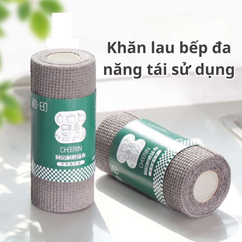 Cuộn khăn lau bếp chất vải NHÁM lau sạch cả vết dầu mỡ cứng đầu,có thể dùng chà xoong nồi tái sử dụng nhiều lần