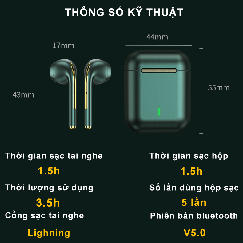 Tai Nghe Bluetooth Không Dây Airpods Sidotech J18 Airpod mini TWS true wireless có mic, âm thanh siêu Bass, hiện POPUP, cảm ứng vân tay cực nhạy, kích thước mini tương thích IOS Android - Hàng Chính Hãng - Màu Xanh Rêu