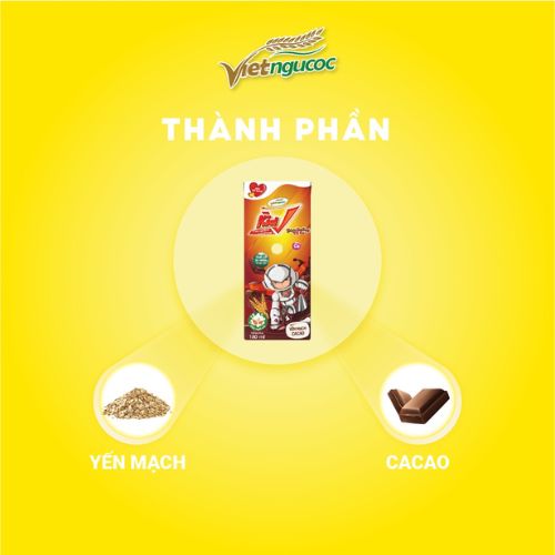 Thùng 48 hộp Sữa Yến Mạch Vkid VIỆT NGŨ CỐC Cho Bé Thơm Ngon Hương Vị Cacao 180ml/Hộp