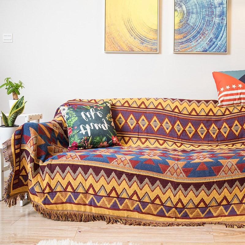 Thảm vintage thổ cẩm trải sofa, Thảm trải sàn, trải phòng ngủ. Thảm vintage dệt sợi bông cotton