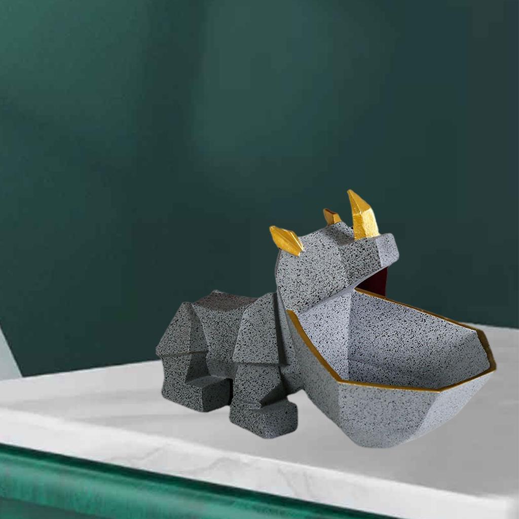 Rhino Figurine Storage Box Statue Decoration Key Container for Desktop