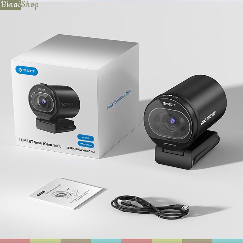 Emeet SmartCam S600 - Webcam Họp Trực Tuyến Góc Rộng, Độ Phân Giải 4K, Tốc Độ 60FPS, Tự Động Lấy Nét Chỉnh Sáng [TẶNG CHÂN WEBCAM] - Hàng chính hãng