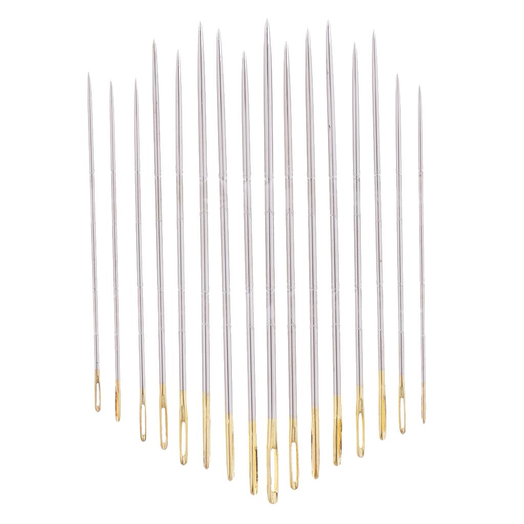 16Pcs/set Mixed Sizes Steel Hand Sewing Needles Embroidery Mending Gold Tail