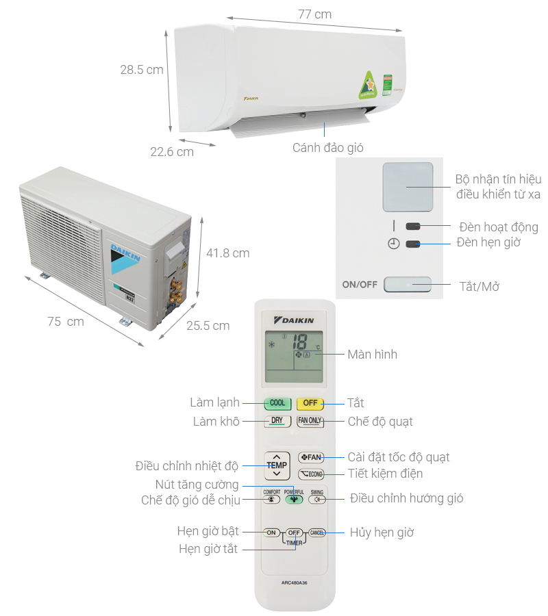 Điều hòa Daikin 1 chiều 12.000BTU inverter FTKC35UAVMV - Hàng Chính Hãng