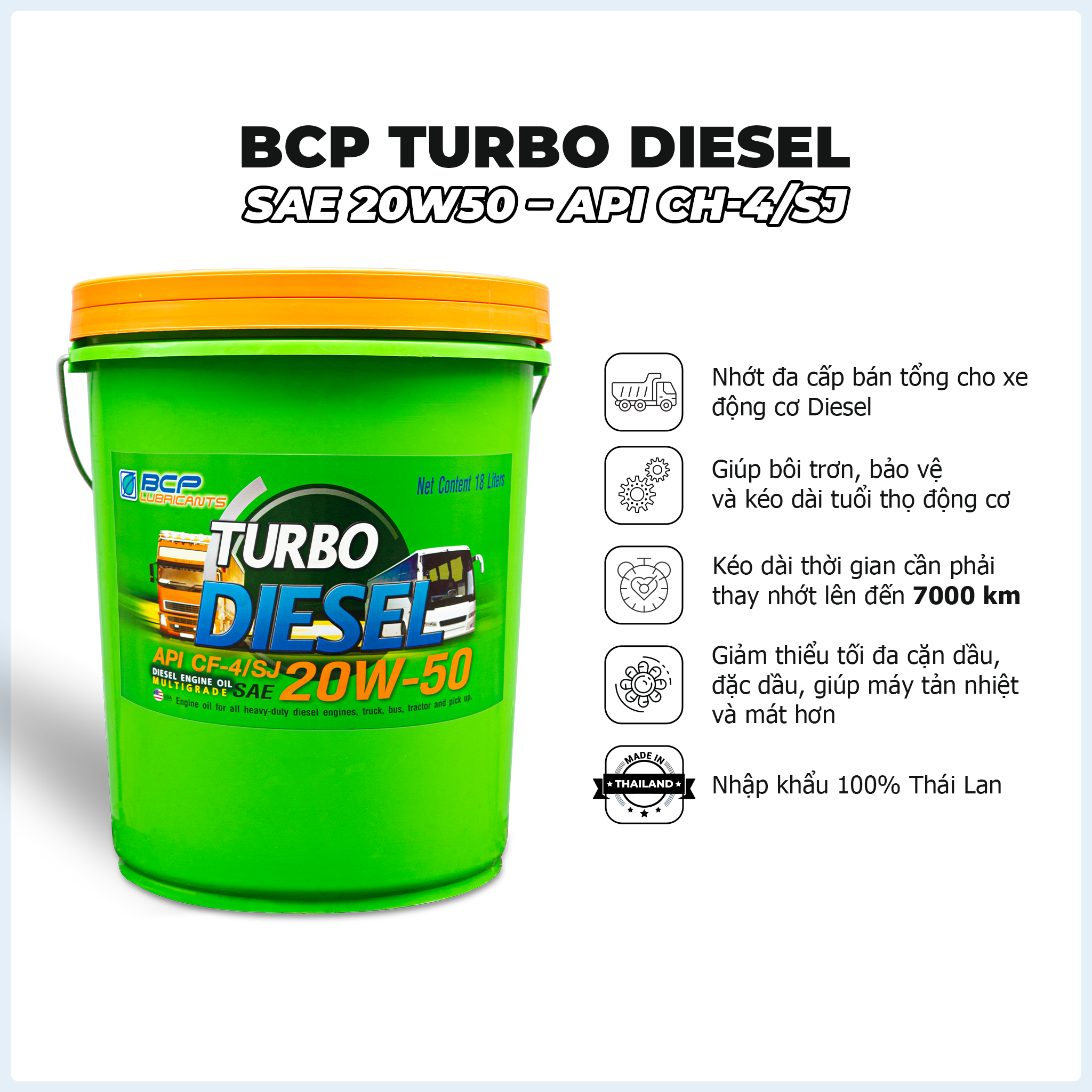 Nhớt Động Cơ Diesel BCP TD1 CF4/SJ 20W50 (18 Lít)
